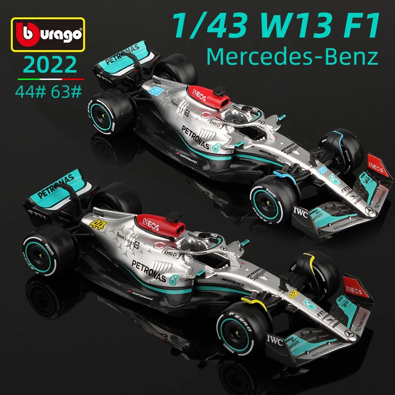 Bburago 1:43 Mercedes F1 W13 Alloy Car Model 2022 #44 Lewis Hamilton #63 George Russell Vehicle Die-cast Formula Racing Toy