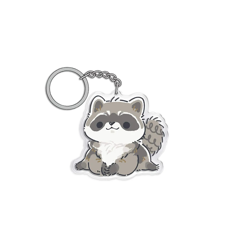 1PC Cute Raccoon Keychain Ring Cartoon Double Sided Transparent Acrylic Key Chain Animal Jewelry Accessory Gift for Women Men