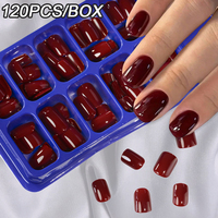 120Pcs Cherry Red Press on Nails False Nails Classic Pure Colors Short Square Acrylic Fake Nails Detachable Full Cover Nail Tips