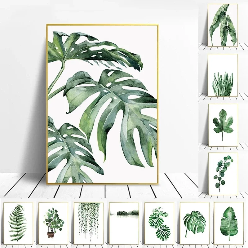 Plante tropicale feuilles vertes nordiques affiche toile décoration de la maison image scandinave moderne mur Art toile peinture fleur