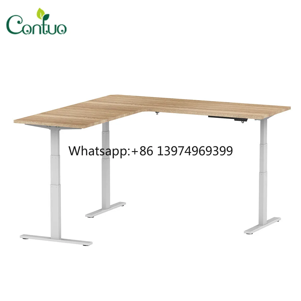 3 Legs Corner Office Desk L Shape Ergonomic Executive Height Adjustable Standing Desk Sit Stand Electric Table