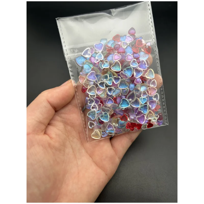 20pcs Kawaii AB Resin Peach Heart Nail Art Decorations 3D Ice Transparent Glitter Love Cute Nail Charms Rhinestones Manicure DIY