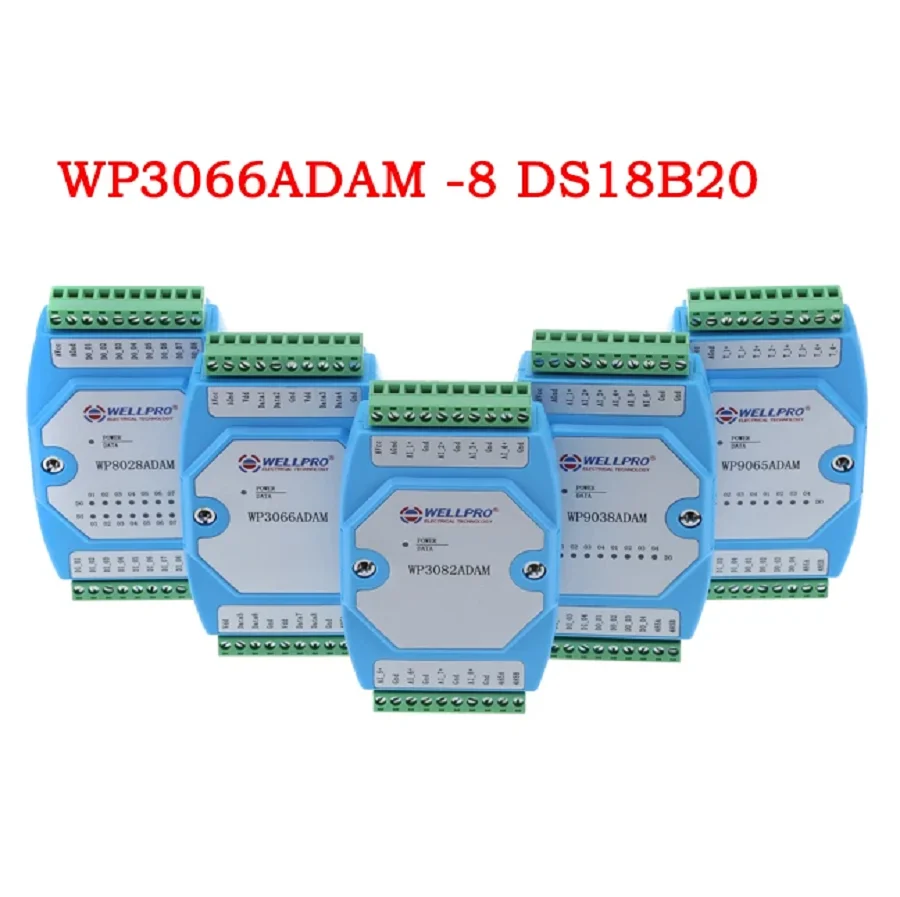 

8-канальный входной датчик температуры DS18B20 Модуль RS485 RTU MODBUS WP3066ADAM