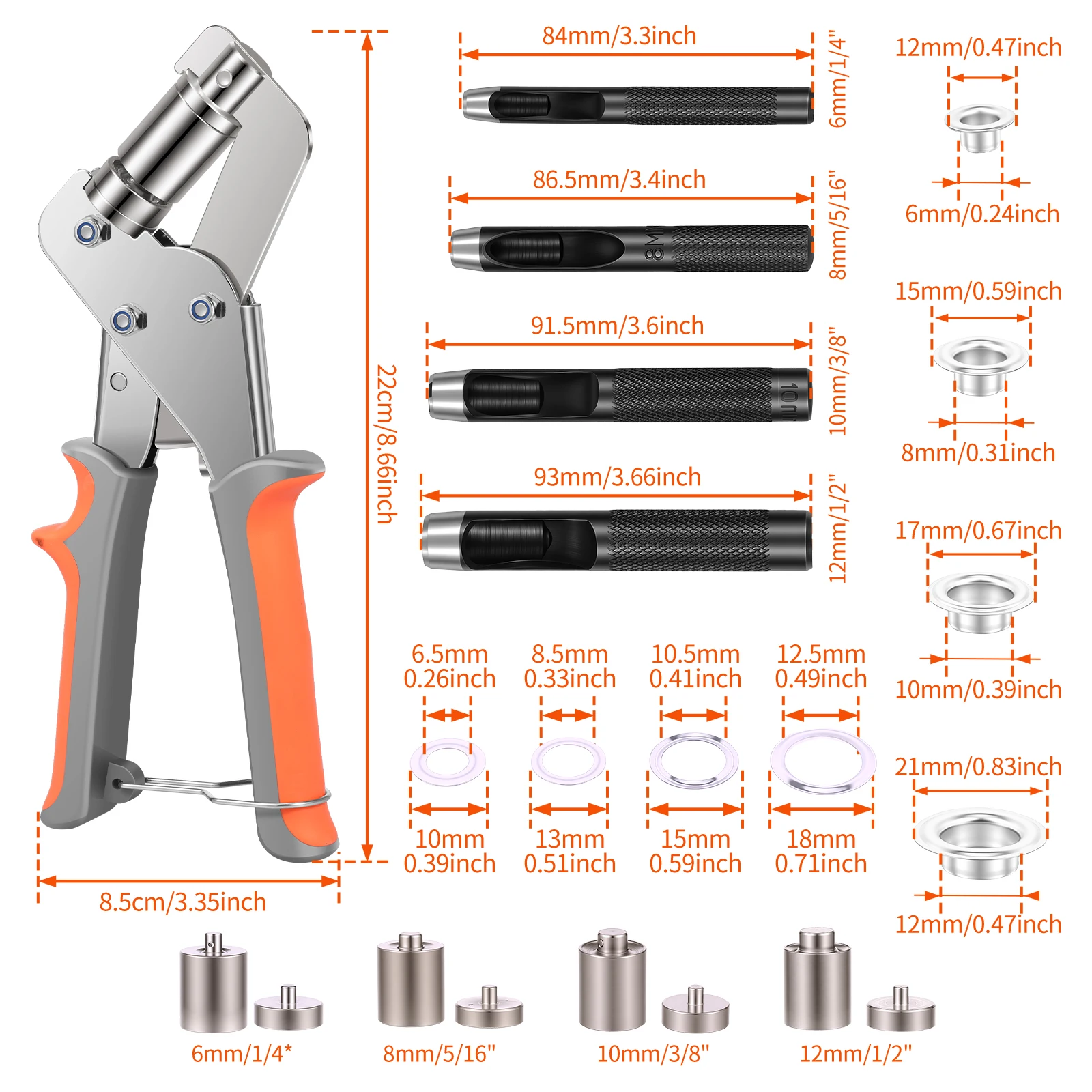 Grommet Tool Kit Handheld Hole Punch Pliers Portable Grommet Hand Press Machine Grommet Pliers Set for Tarps Leather and Fabric