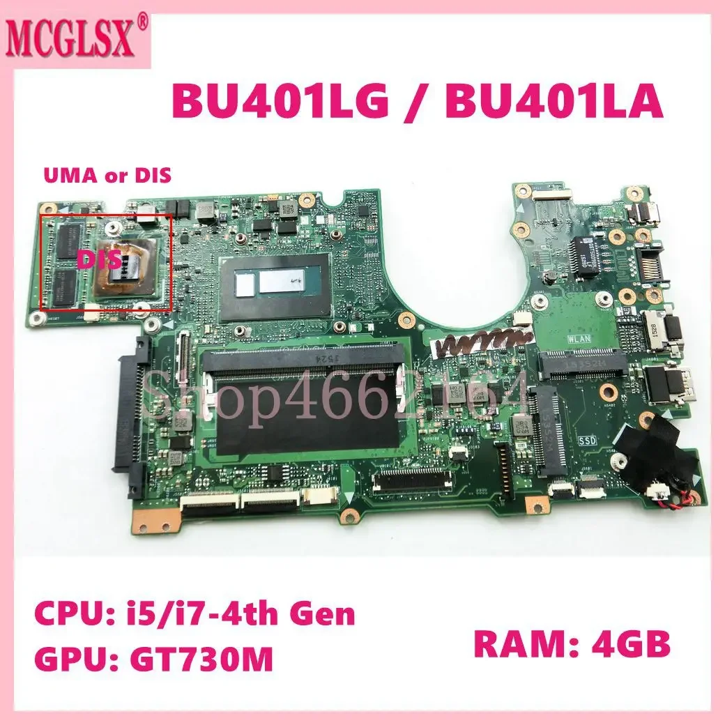 BU401LA с процессором i5/i7-4-го поколения 4 ГБ ОЗУ UMA/DIS, материнская плата для ноутбука Asus BU401L BU401LG BU401LA BU401LAV, материнская плата