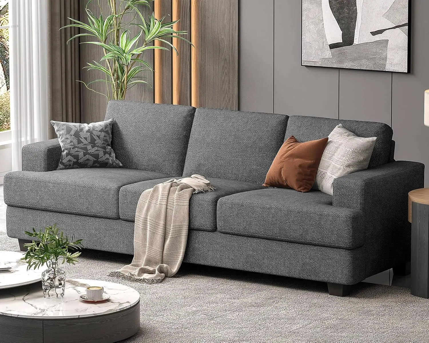 

89 Inch Couch, 3 Seater Couches with Deep Seats, Modern Grey Loveseat 3-Seat Sofa Couches Easy to Install