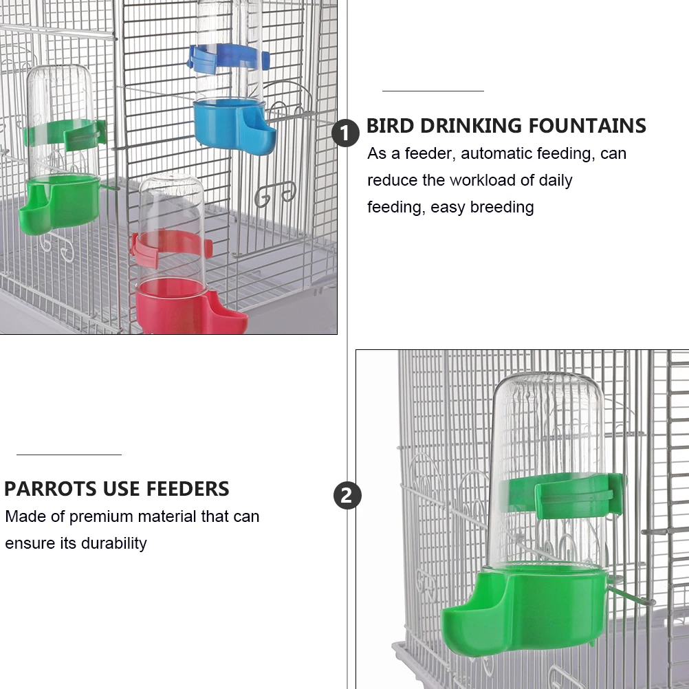 

3pcs Parrot Drinker Bird Cage Water Feeder Automatic Parrot Water Bowl Durable Safe Easy Install Red Blue Green