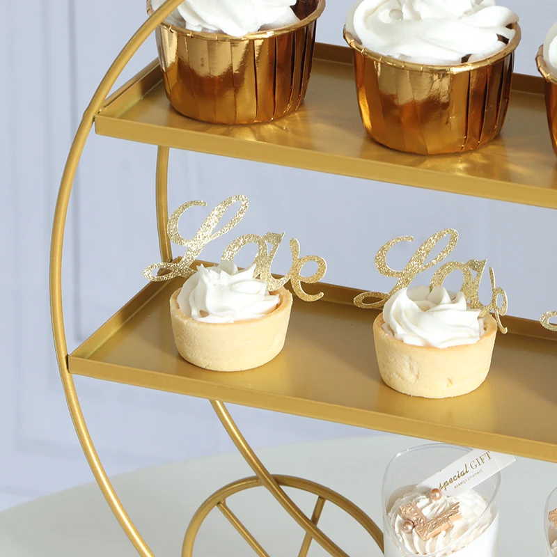 White Dessert Exhibition Display Frame Afternoon Tea Double Layer Cake Rack Wedding Birthday Party Gold Pastry Decoration