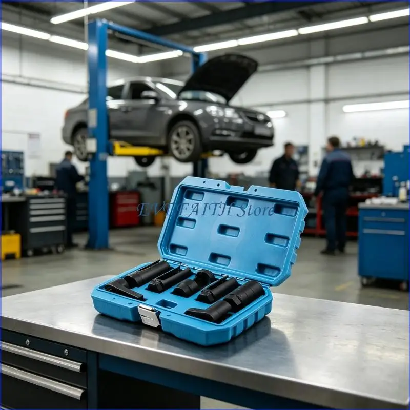 124B 7 Piece Oxygen Removal with Open-Side Service Heads, 22 27 29 mm Coverage, 3/8-Drive Half-Drive for Daily Garage