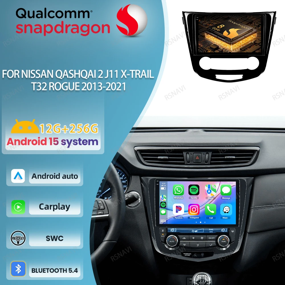 

Car Radio Android 15 For Nissan Qashqai 2 J11 X-Trail T32 Rogue 2013-2021 Autoradio Head Unit 5G WIFI 4G LTE GPS QLED Stereo DSP