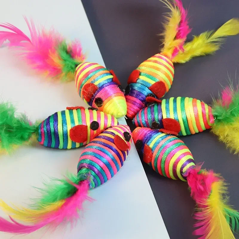 5PCS Cat Mouse Toys Mice Toy Rattle Interactive for Indoor Cats Kittens Assorted Color Catnip Toys with Fea  interactive cat toy