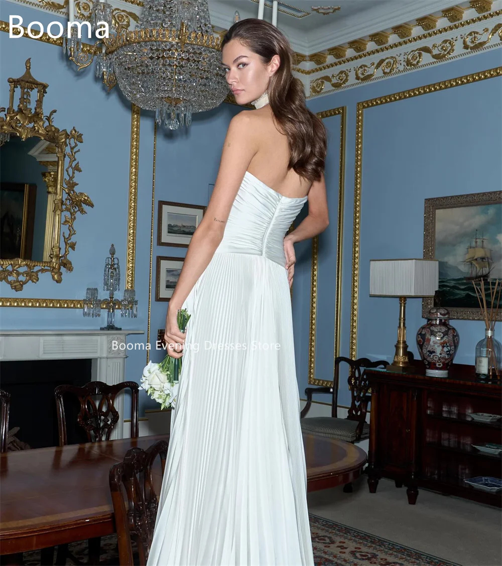 Booma a-line حمالة ساتان بسيط بدون أكمام فساتين سهرة بدون حمالات فساتين رسمية للنساء فساتين حفلات مصنوعة حسب الطلب 2025