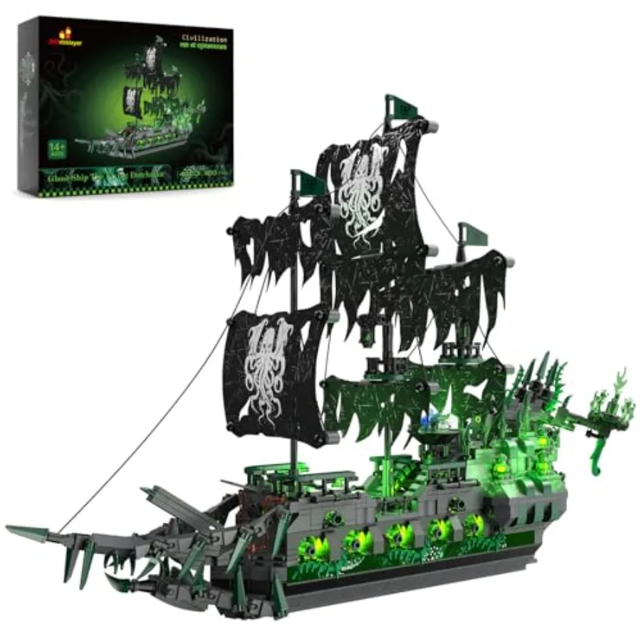 

Pirate Ship Building Toys with Lights, Ghost Ship Flying Dutchman Model Ship Boat 40001, Toy Building Sets for Adults (1100 PCS)