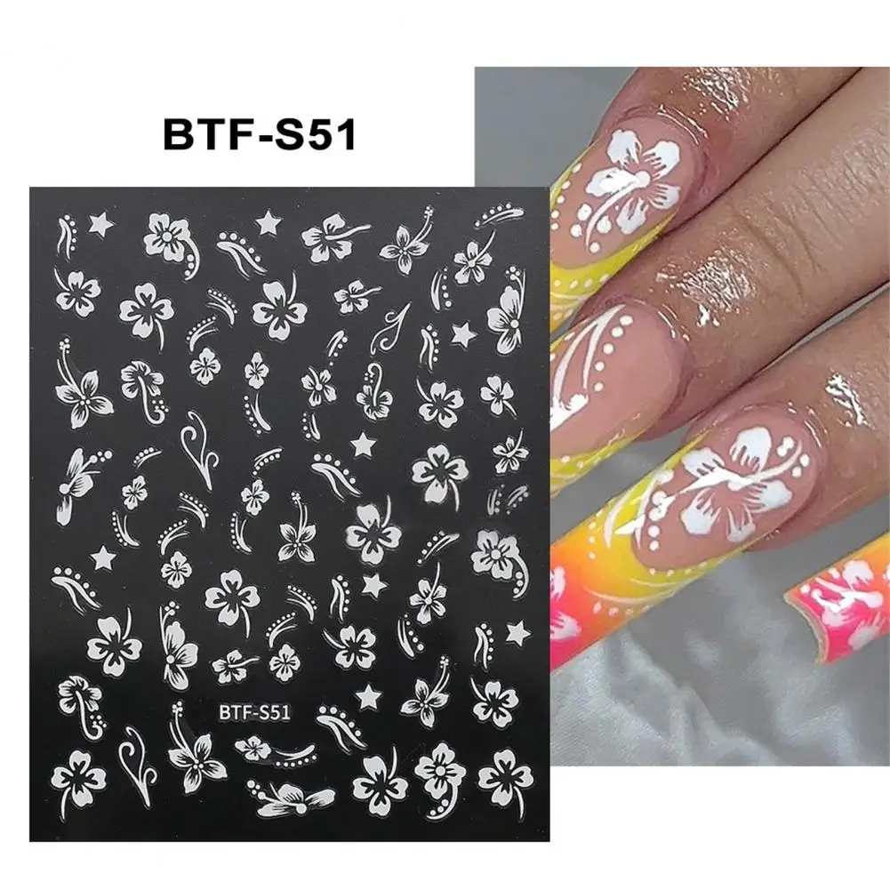 3Pcs Nail Art Stickers Hibiscus Flower Self-Adhesive Petal Design Nail Decals For Manicure Decoration