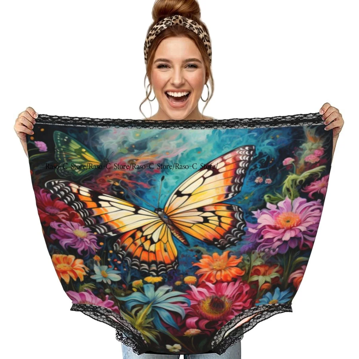 Butterfly Colorful Flowers Painting Grandma Underwear Interesting Prank Funny Gift Panties