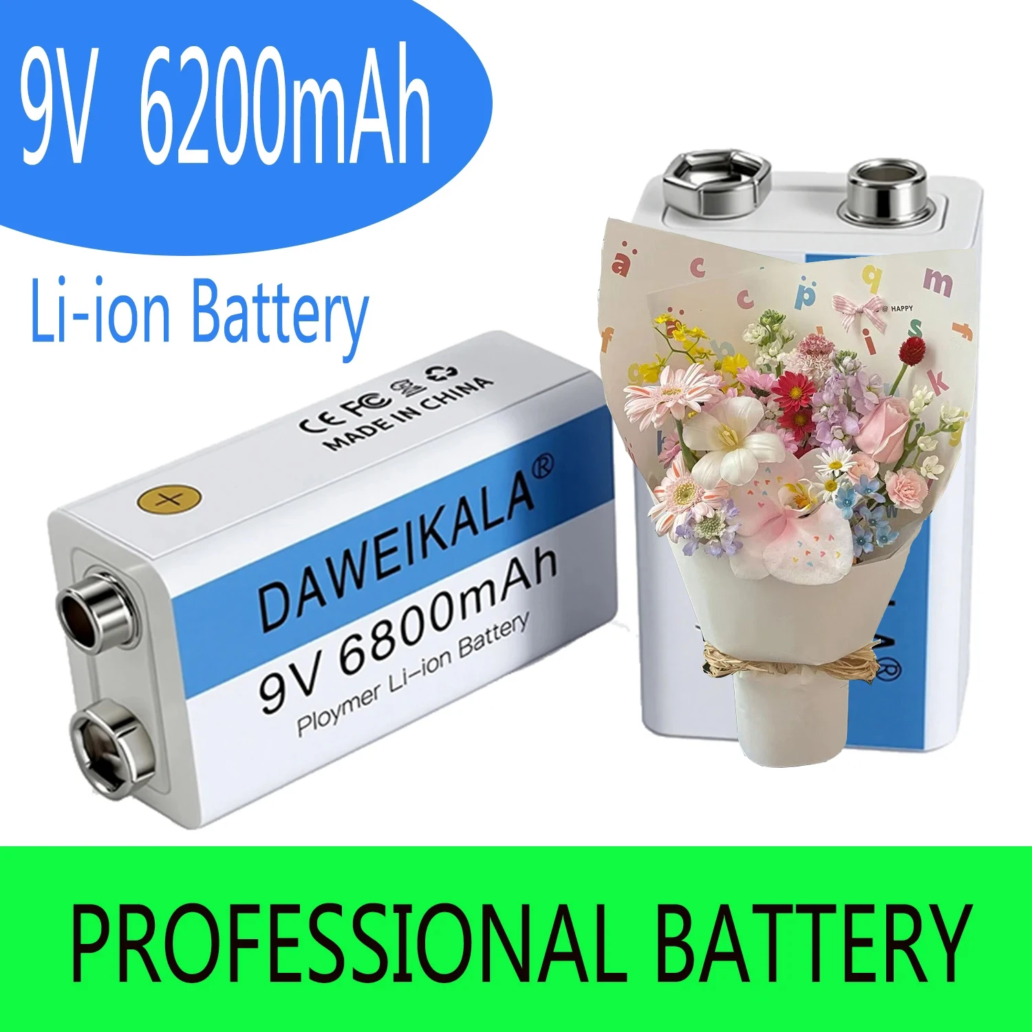 

Аккумулятор Type-C для литий-ионной аккумуляторной батареи 9 В, 6800 мАч для мультиметра, микрофона, игрушки, USB-кабель для зарядки