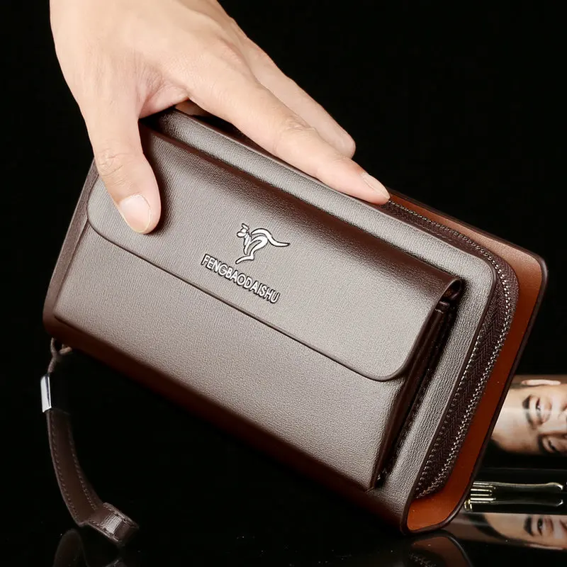 Male handbag Business wallet double zipper large capacity mobile phone multi-card multi-function handgrip bag