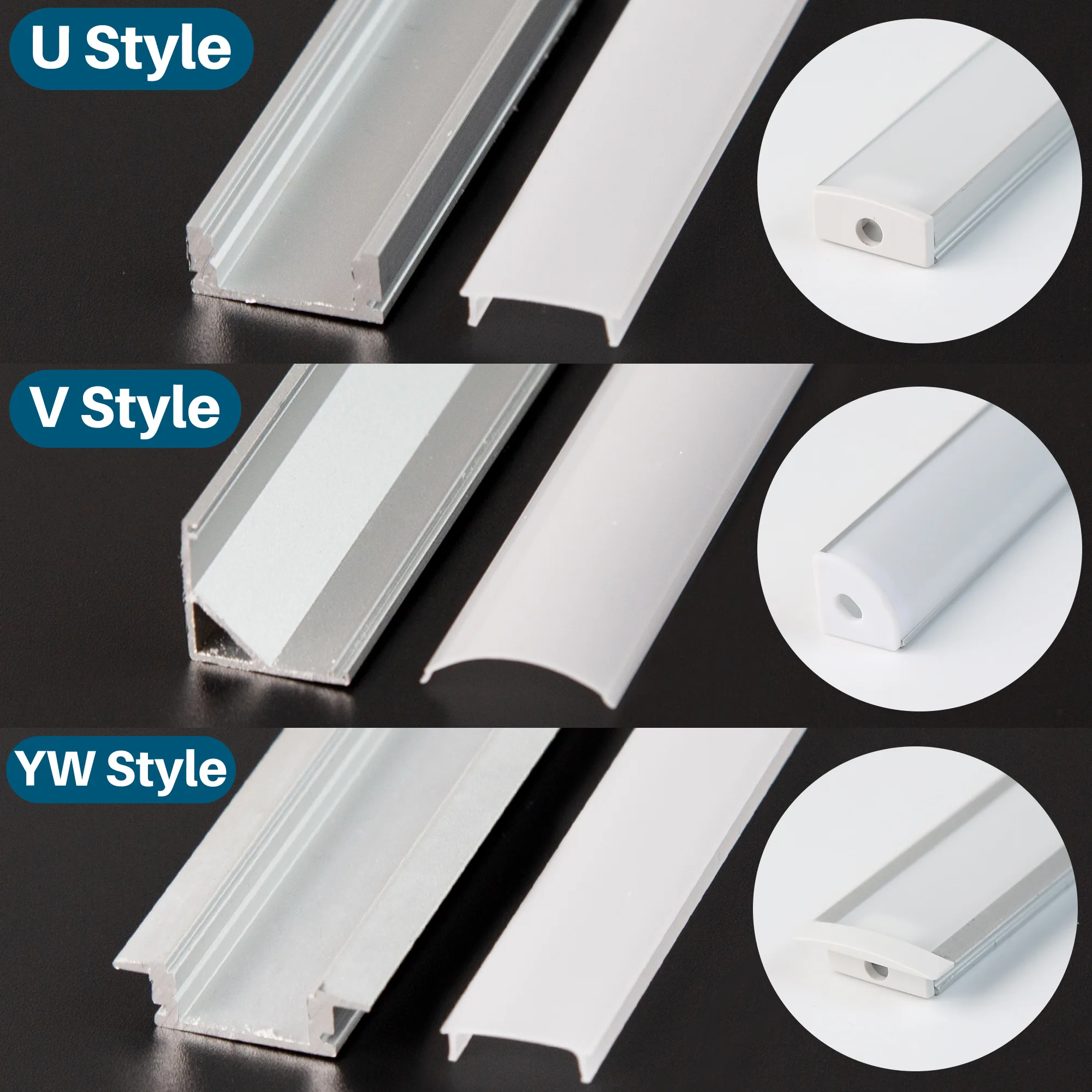 5PCS 30CM 50CM U/V/YW-Style Aluminum Channel LED Strip Light Holder Cover Mounting Clip System Bar Cabinet(without Light Strip)