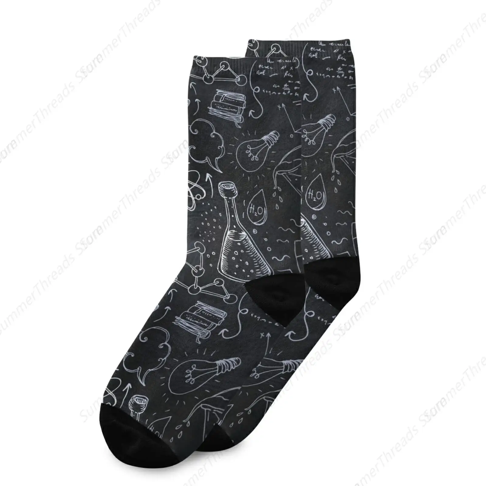 White Science Lab Objects Doodles on Chalkboard Unisex Long Casual Socks Athletic Crew Socks for Women Men