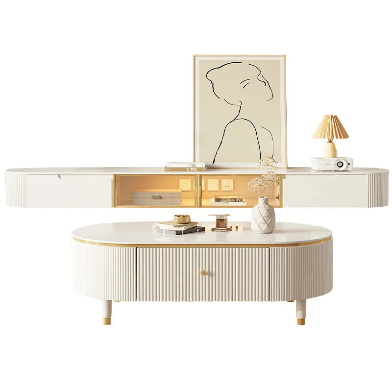 

TV cabinet coffee table combination, living room rock slab coffee table, large and small apartment modern simple wall-mo