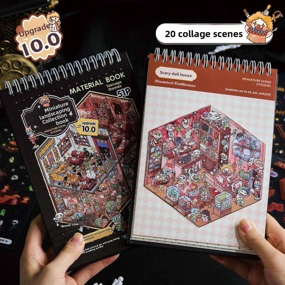 Creative Horror Theme Cabin Scene Stickers PET 20 Scene 51 Sheets 3D Miniature Houses DIY Crafts Visual Stacking Sticker