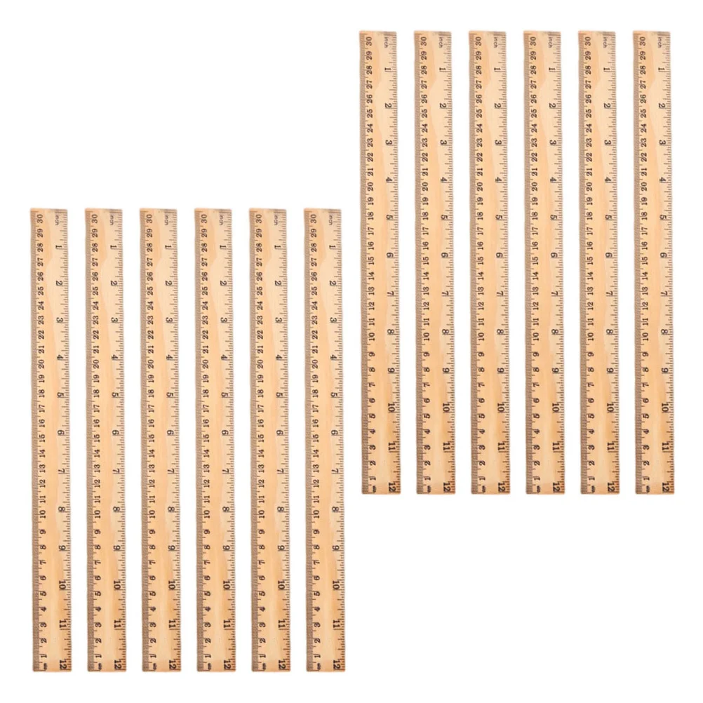 12 Pcs Wooden Ruler Pattern Rulers for Kids School Accessory Multi-function Straight Kit Portable Lucky