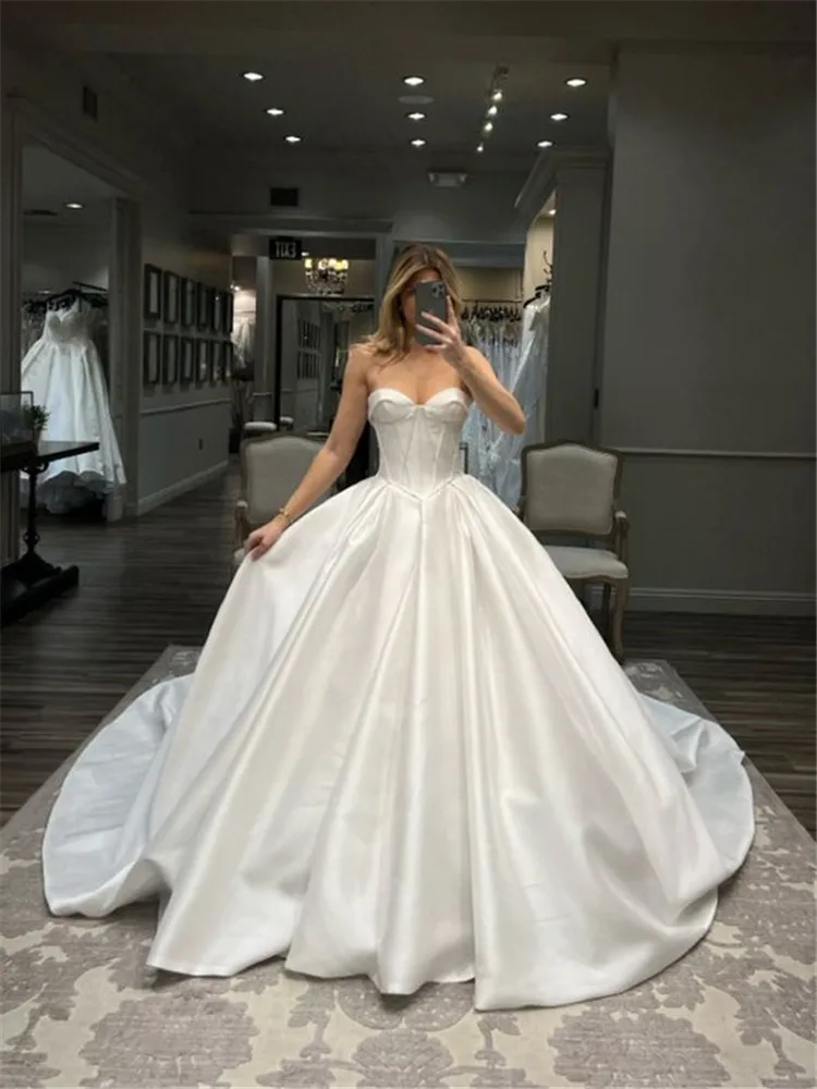 Satin Wedding Dress Plus Size Vestido De Novia Sencillo Elegante 2025 Corset Robe Mariage Civile Femme Vestidos Noivas Casamento