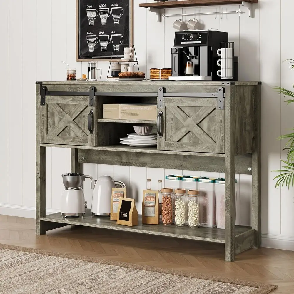 ole Table with Storage Shel & Sliding Barn Door, armhouse Entryway Table with Storage, 46