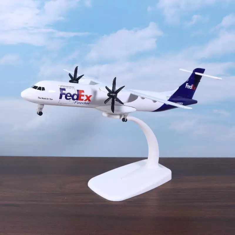 نموذج طائرة FedEx ATR للأطفال مقاس 20 سم؛ مصنوع من سبيكة معدنية Diecast؛ متضمنة الوقوف #1