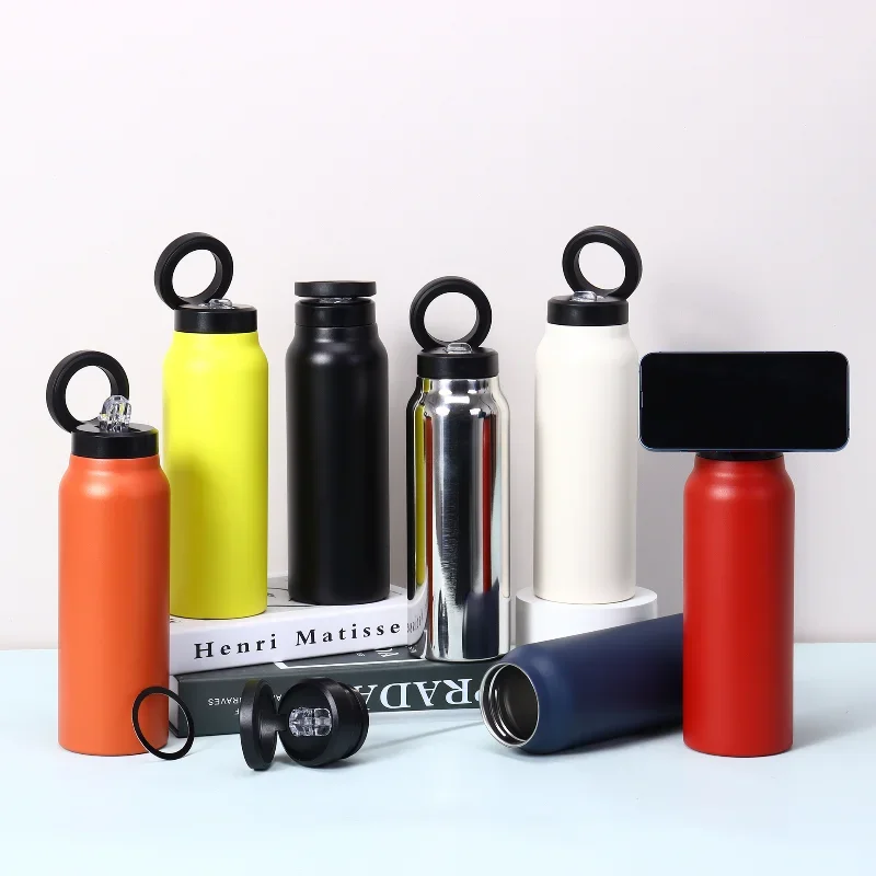 Magnetic Creative Mobile Phone Stand Space Large Capacity 304 Stainless Steel Insulation Cup Outdoor Sports Water Bottle