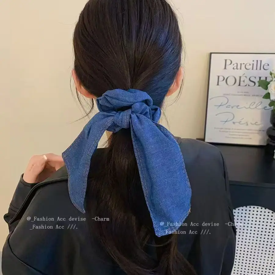 Denim Bow Scrunchy 2026 New Advanced Hair Tie Low Ponytail Elastic Band for Women Elegant Hair Accessory Sturdy