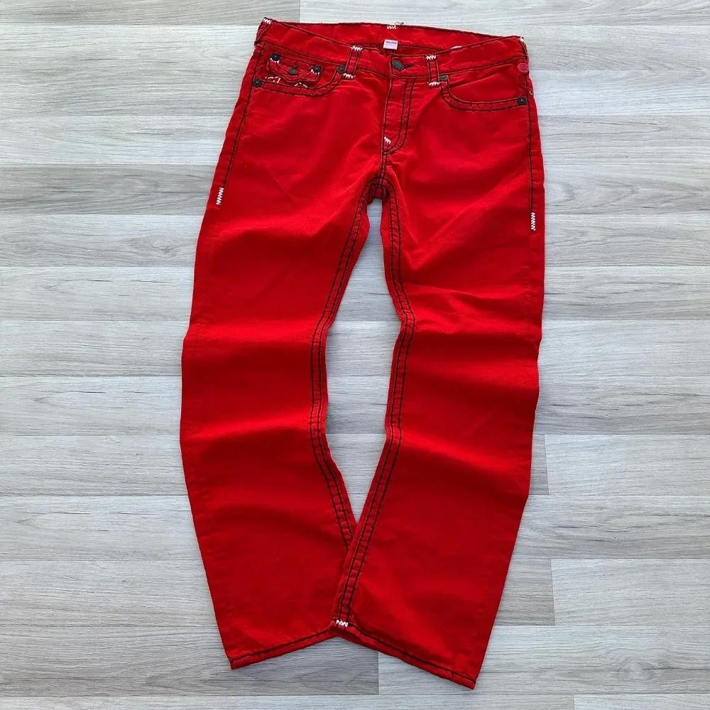 Jeans bordados rojos True Faith Vintage Street Hip Hop gótico, pantalones vaqueros sueltos casuales, pantalones holgados para parejas, ropa y2k