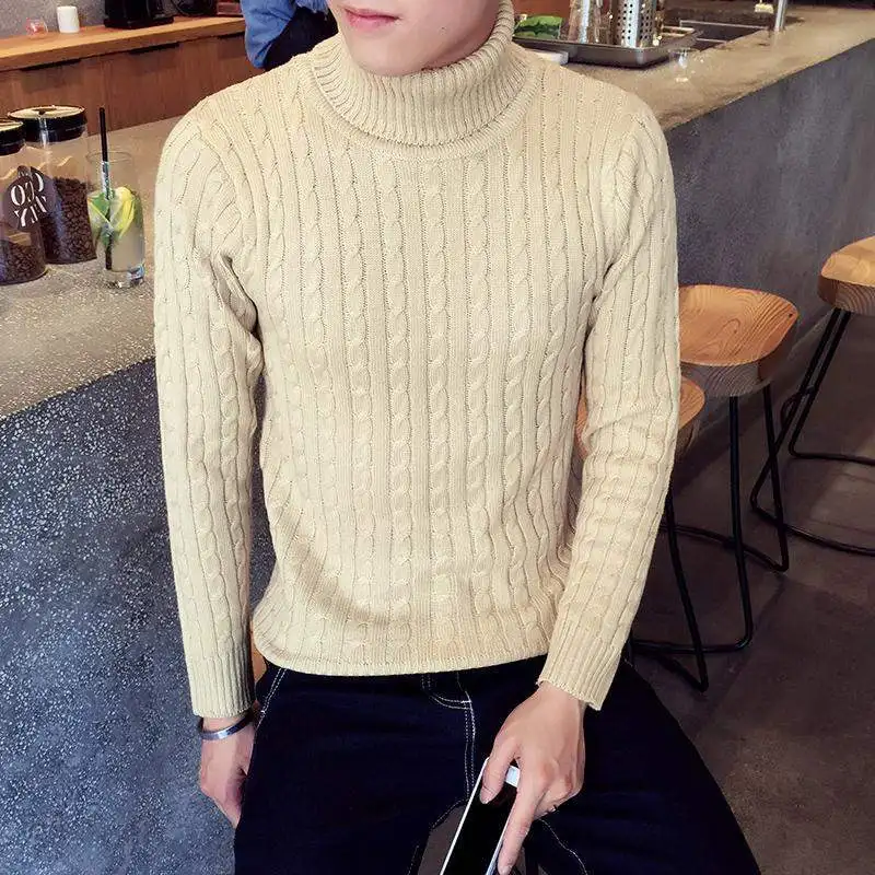 

European and American Autumn Winter Korean Style High Collar Thickened Men's Sweater Long Sleeve Trendy Knitted Warm