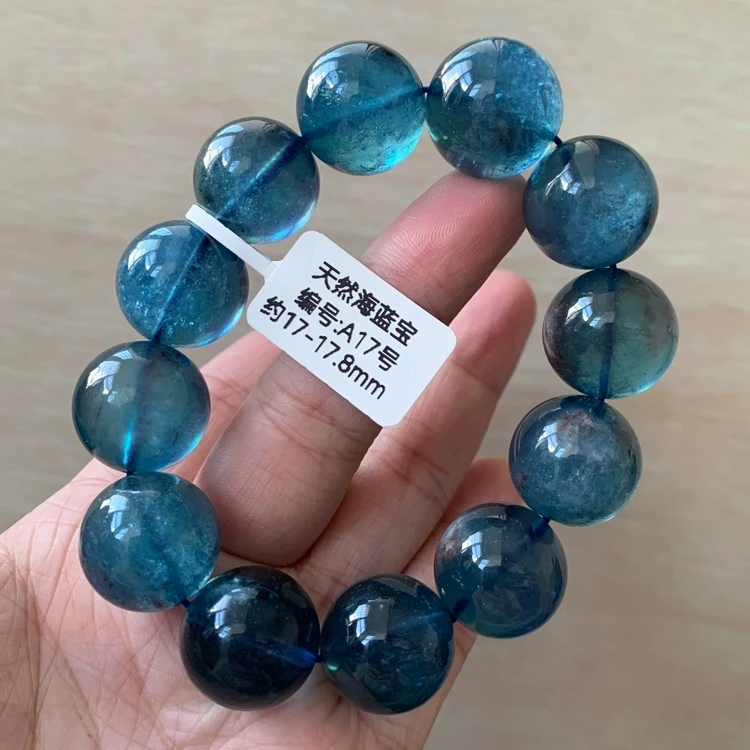 Natural Blue Aquamarine Clear Round Beads Bracelet 10mm 15mm 18mm Jewelry Women Men Brazil Blue Aquamarine Jewelry AAAAA