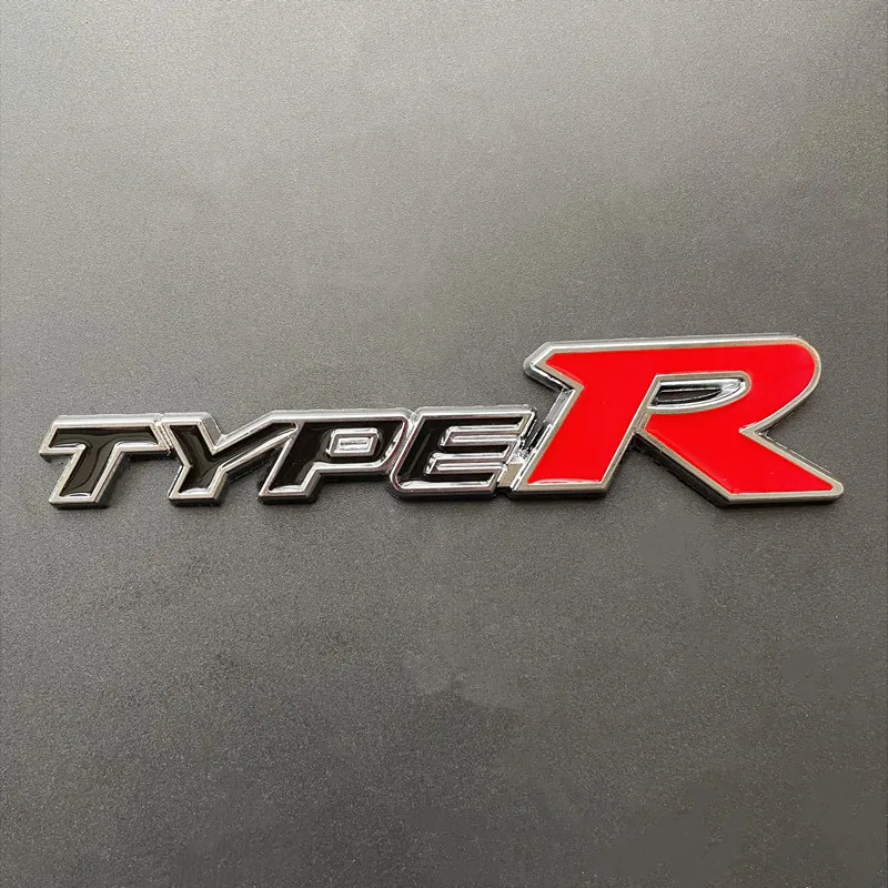 3D Metal Type R Logo Letters Car Trunk Emblem Badge Decal For Honda City Hrv Accord Civic EP3 Mugen Fit TypeR Sticker Accessorie