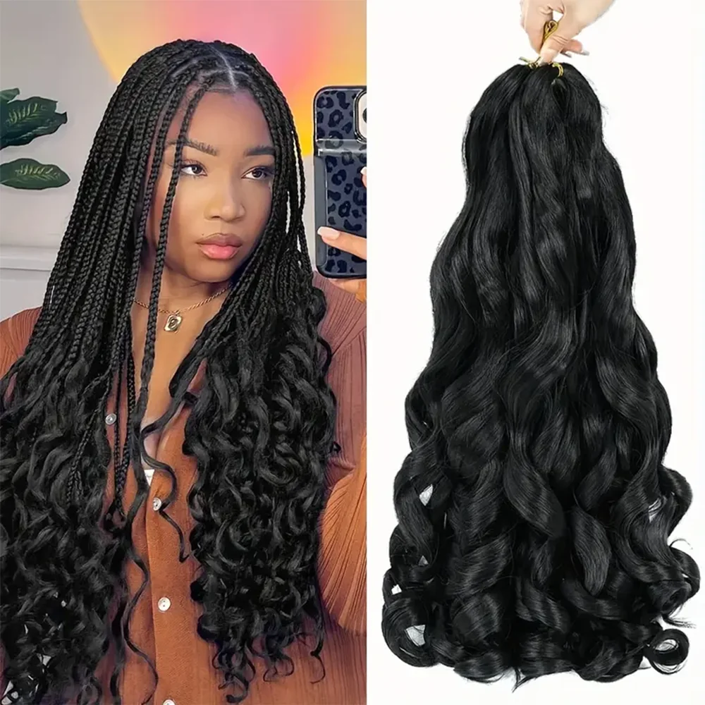 

French Curly Braiding Hair 24 Inch 8 Packs - Pre Stretched Bouncy Braiding Hair- Loose Wavy Synthetic Hair Extensions for Women