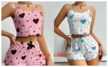 Pajama Sets Women Soft Tank Top Shorts Sleepwear - Blue Pink