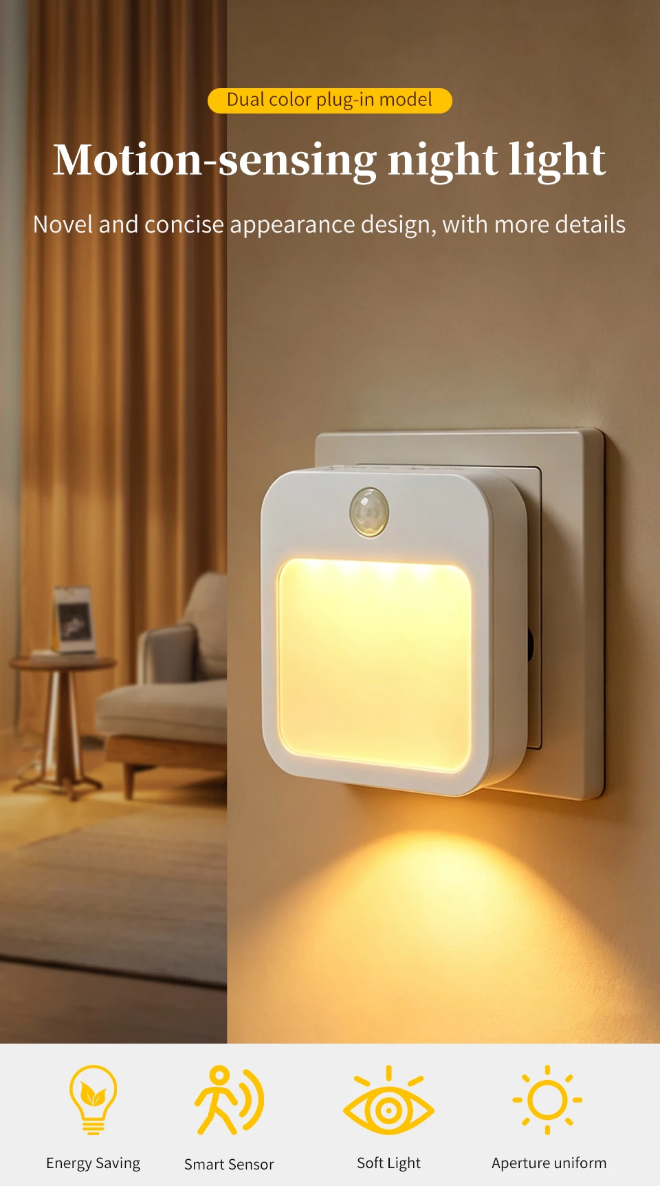 LED Night Lights With Motion Sensor EU US Plug In Dimmable Bedside Night Lamp for Hallway Bedroom Stairs Kitchen Room Decoration