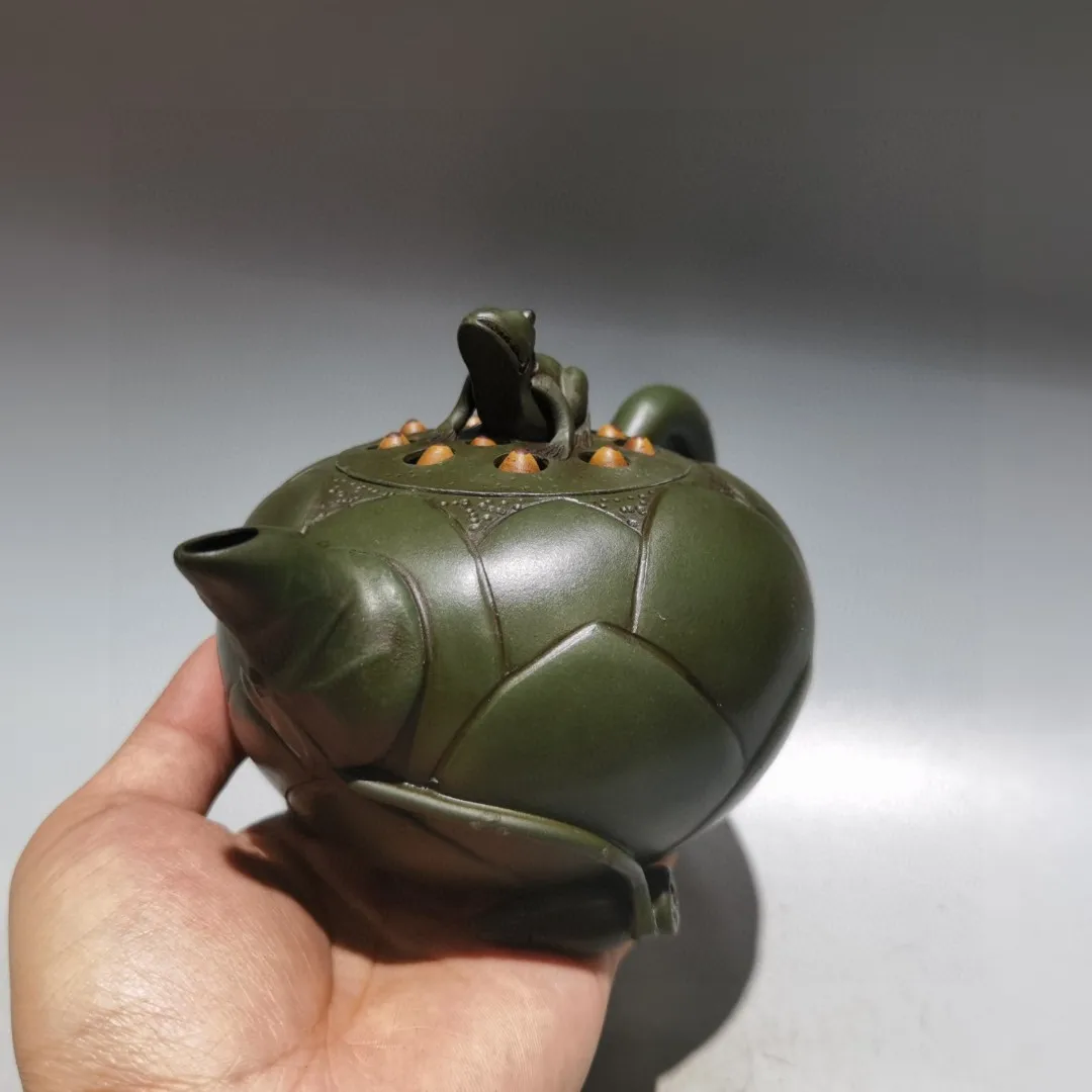 7 "الصينية ييشينغ الأرجواني الطين إبريق الشاي تمثال الضفدع غطاء جذر اللوتس وعاء اللوتس tKettle إبريق الشاي وعاء صانع الشاي جمع الثروة
