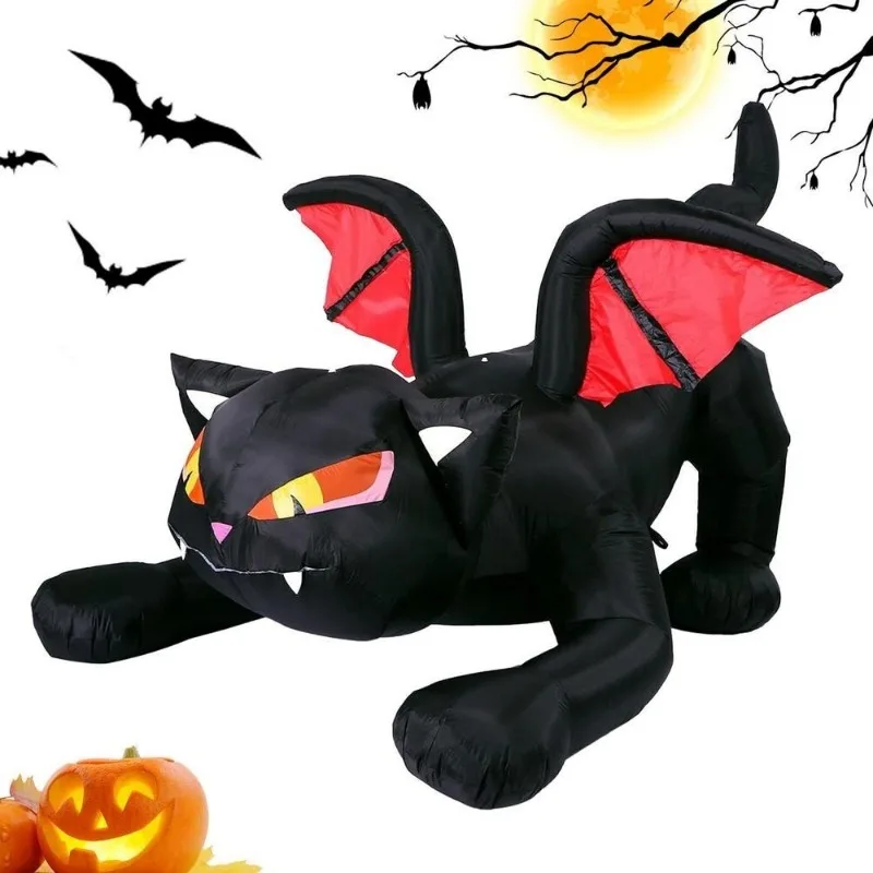 

2023 New Black Cat inflatable Halloween With Wings LED Light Halloween Decoration Holiday Parties Glowing Props Home Decoration