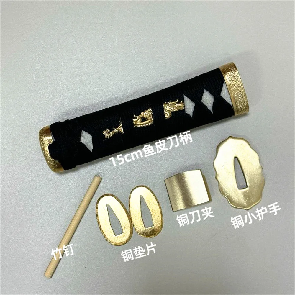 15cm Black Silk Ito Tsuka For Japanese Wakizashi Tanto Katana Sword Fittings Set Brass Tsuba+Menuki+Fuchi+Kashira+Handle+Habaki+