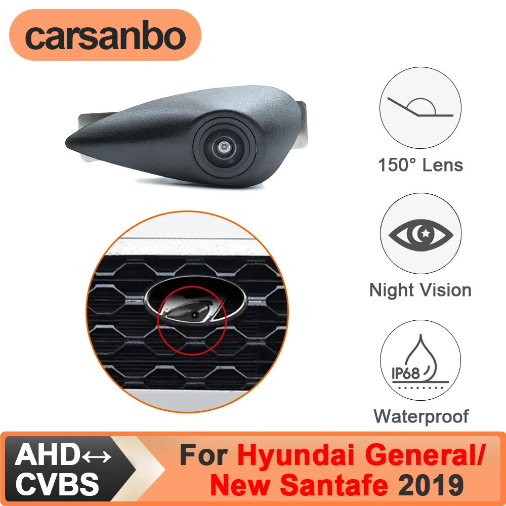 

Камера переднего вида Carsanbo для Hyundai New Santa Fe/General 2019, CVBS AHD, с переключателем, 150° ° Водонепроницаемый широкоугольный объектив «рыбий глаз» для ночного видения
