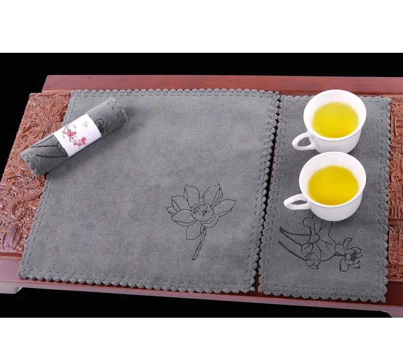 Thickened Second Absorbent Tea Towel Tea Set Accessories Cotton Hemp Square Tea Table Mat Pad Coaster Tea Accessories ZC339