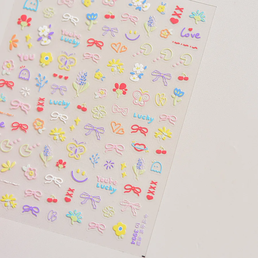 Dulce cachorro perro feliz día lindo cereza estrella rico Rosa amor corazón bonito Bowknot 5D Nail Art pegatina autoadhesiva manicura calcomanía