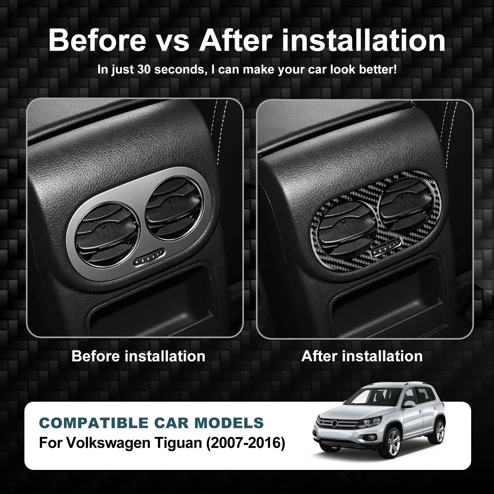 Sticker For Volkswagen VW Tiguan 2007 2008 2009 2010 2011 2012 2013 2014 2015 2016 Rear Air Outlet Frame Real Soft Carbon Fiber