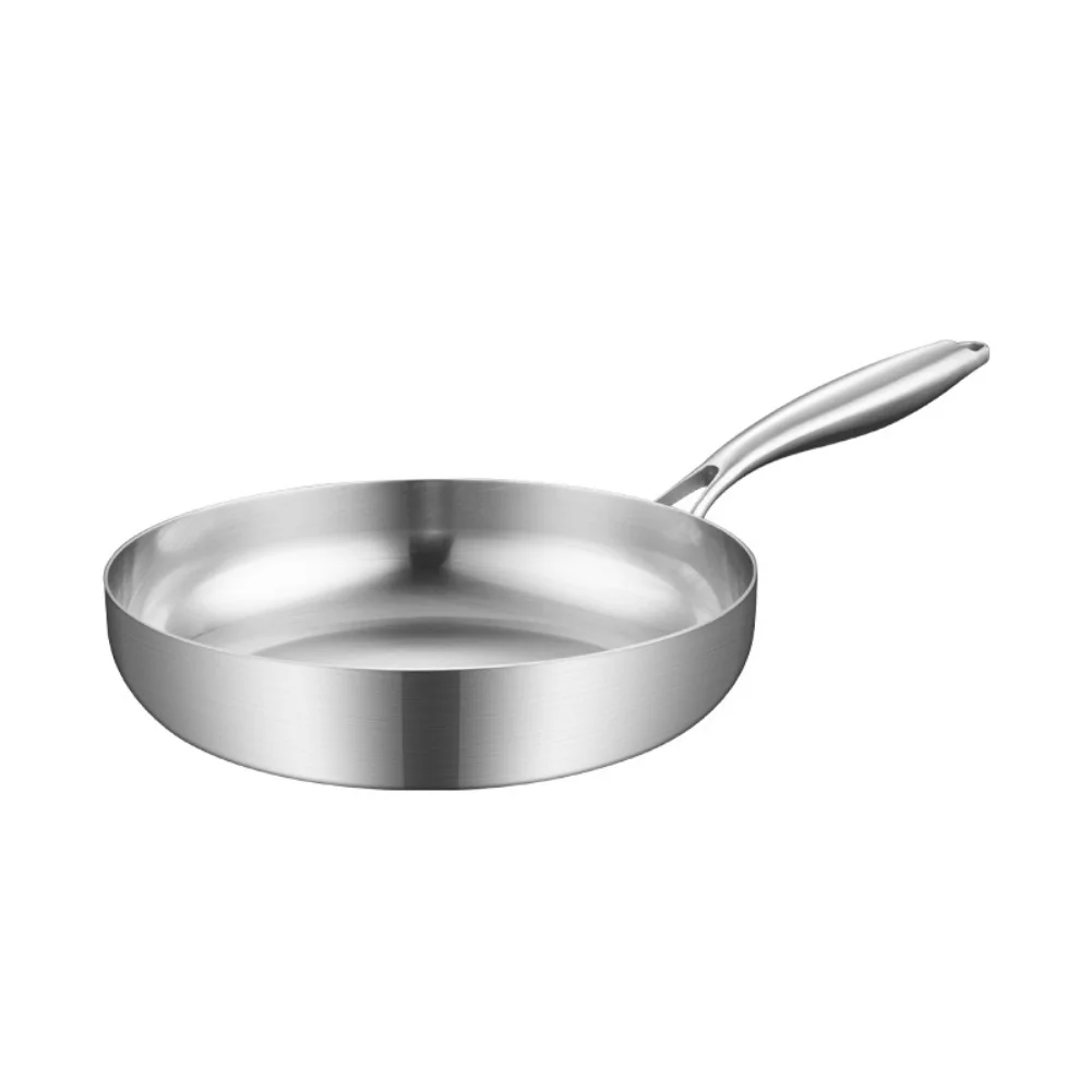 Flat Bottom Frying Pan Made of 304 Stainless Steel Suitable for For pancakes Steaks Easy to Maintain Kitchen Tool