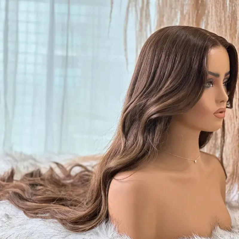 

Парик 13x4 Ombre с темно-шоколадными балаяжными прядями, HD-кружевной фронт, без клея, с натуральной предварительно проработанной линией роста волос, 32 дюйма, длинные волнистые волосы