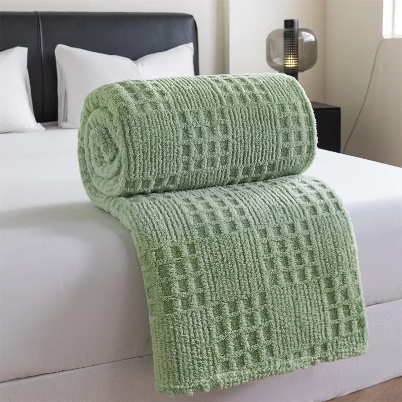 

2025 new solid color taffle waffle jacquard blanket multi-functional comfortable cotton velvet blanket nap blanket