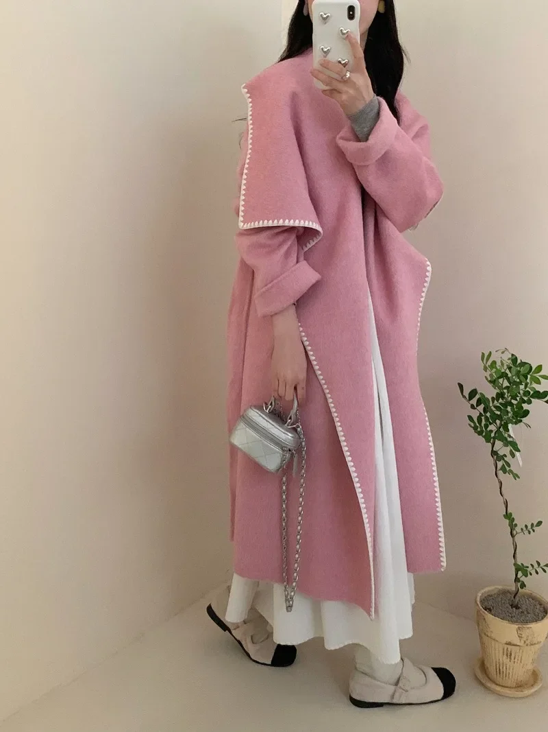 

2025 Female Coat Cashmere Autumn Winter Jacket Women Korean Wool Long Woolen Wool Coat Outerwear Streetwear New Fashion