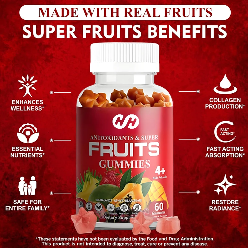 

Made From Genuine Super Fruit Flavorful Gummie Supplements, with 9 Types of Super Fruit Super Fruit Vitamins (60 Pills)